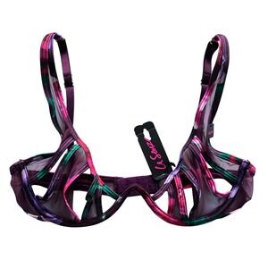 NWT La Senza Women's Strappy Mesh Unlined Underwire Bra Purple Floral XS